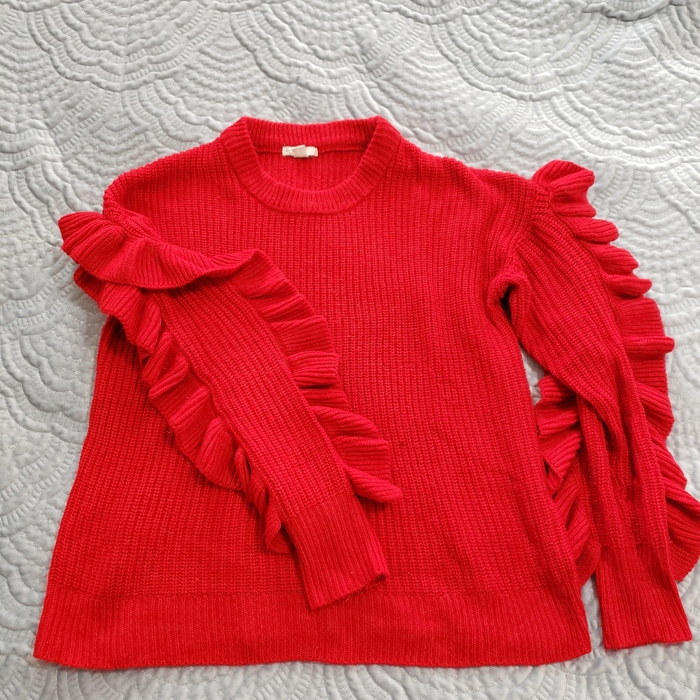 RUFFLE SLEEVE CHUNKY SWEATER